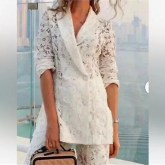 ZARA 2 PIECE WHITE LACE BLAZER AND PANTS SIZE M 🦋BLOGGERS FAVORITE🦋 - Picture 11 of 16